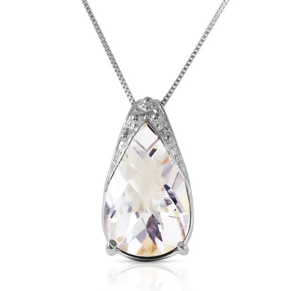 14K. SOLID GOLD NECKLACE WITH NATURAL WHITE TOPAZ (White Gold) - Picture 3 of 7